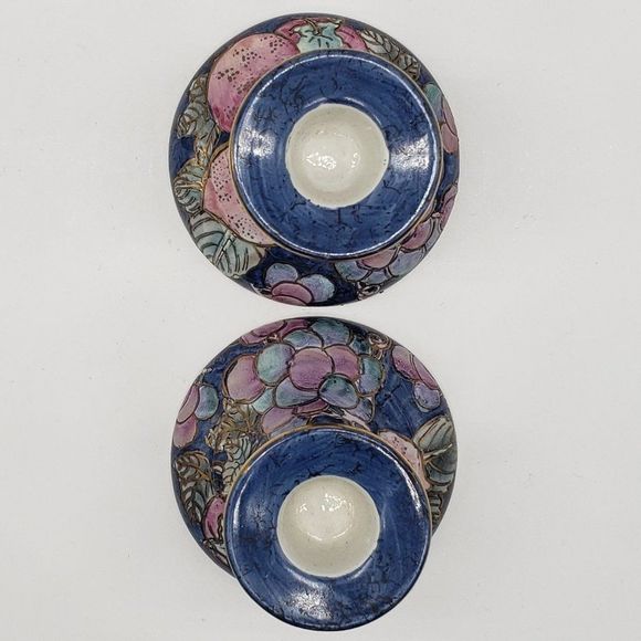 Toyo Porcelain Hand Painted Lilac Blue Gold Fruit Candle Holders - Picture 3 of 12